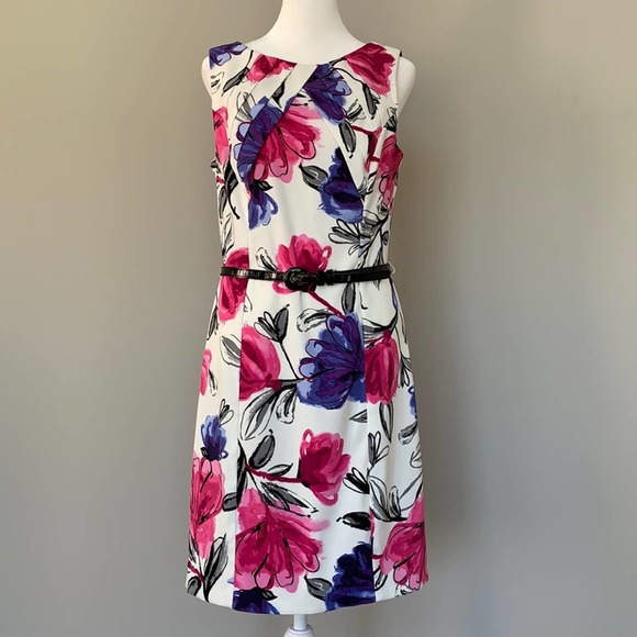 dressbarn Dresses & Skirts - Dress Barn sleeveless sheath midi dress floral print back zip belted size 12